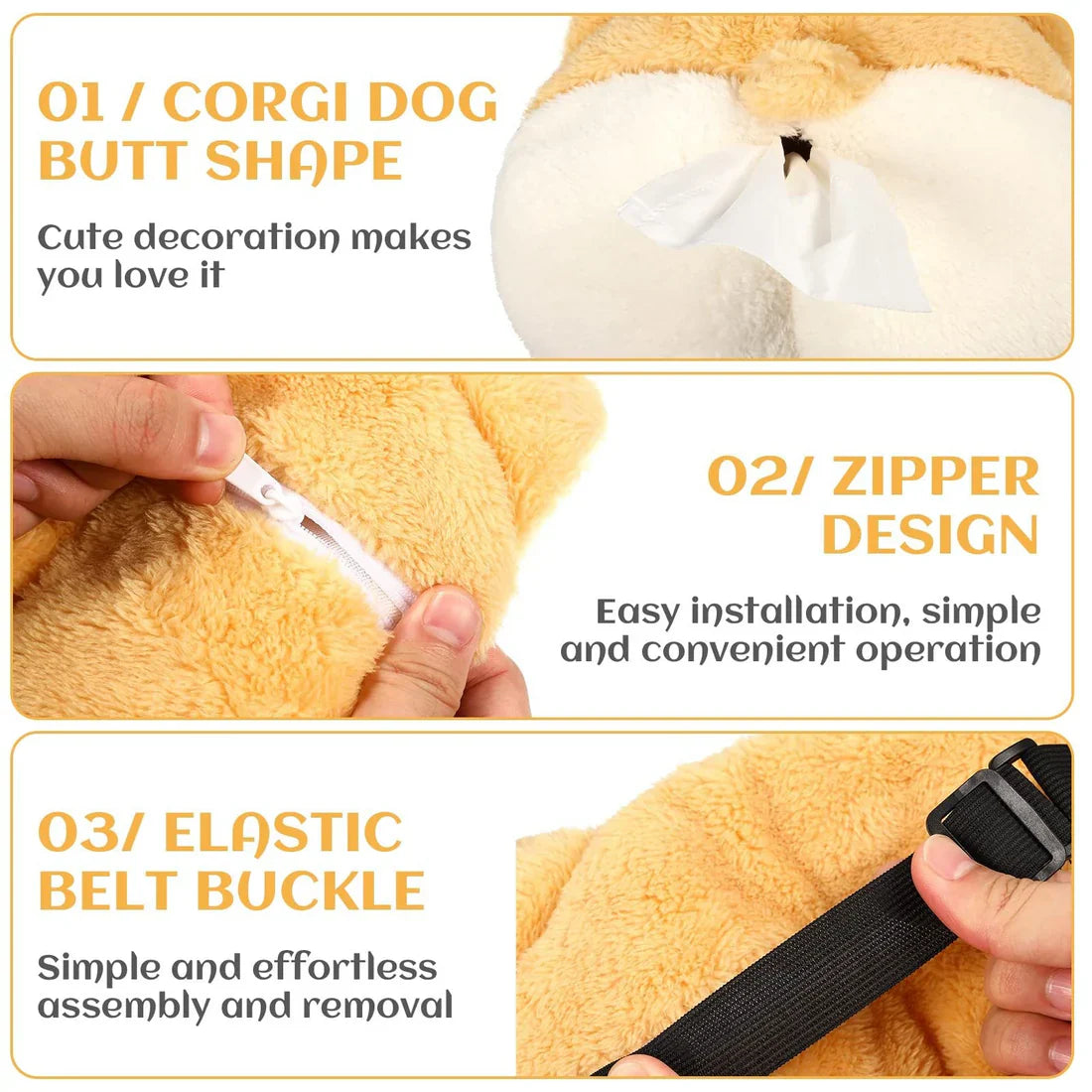 Tissue Box Cover Soft Adorable Corgi Butt Shaped Creative Storage Bag Hanging Pouch Tissue Box Wrapper For Car Home 52.00 AED